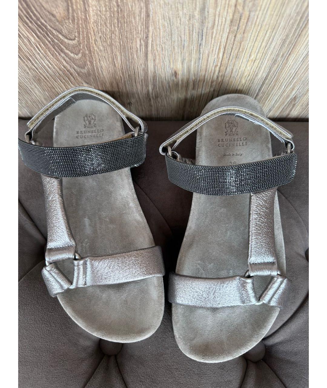 BRUNELLO CUCINELLI Антрацитовые замшевые босоножки, фото 6