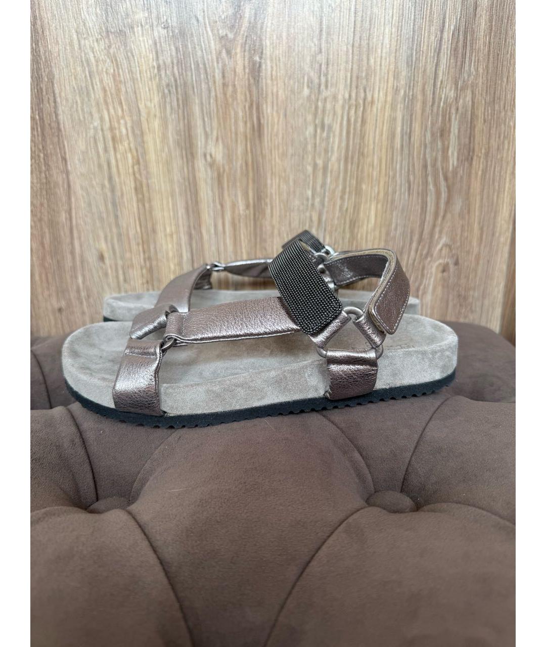 BRUNELLO CUCINELLI Антрацитовые замшевые босоножки, фото 4