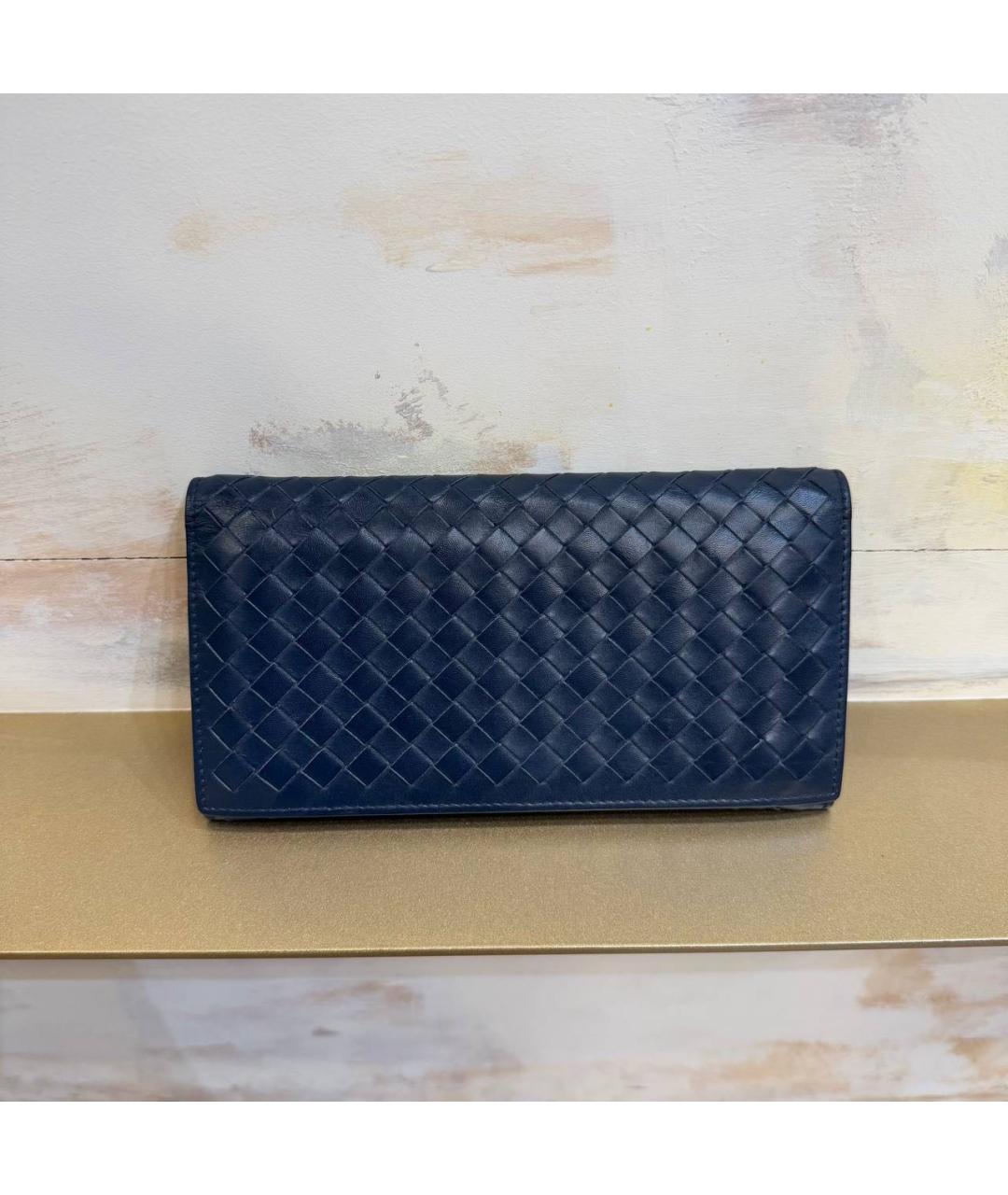 BOTTEGA VENETA Темно-синий кожаный кошелек, фото 2
