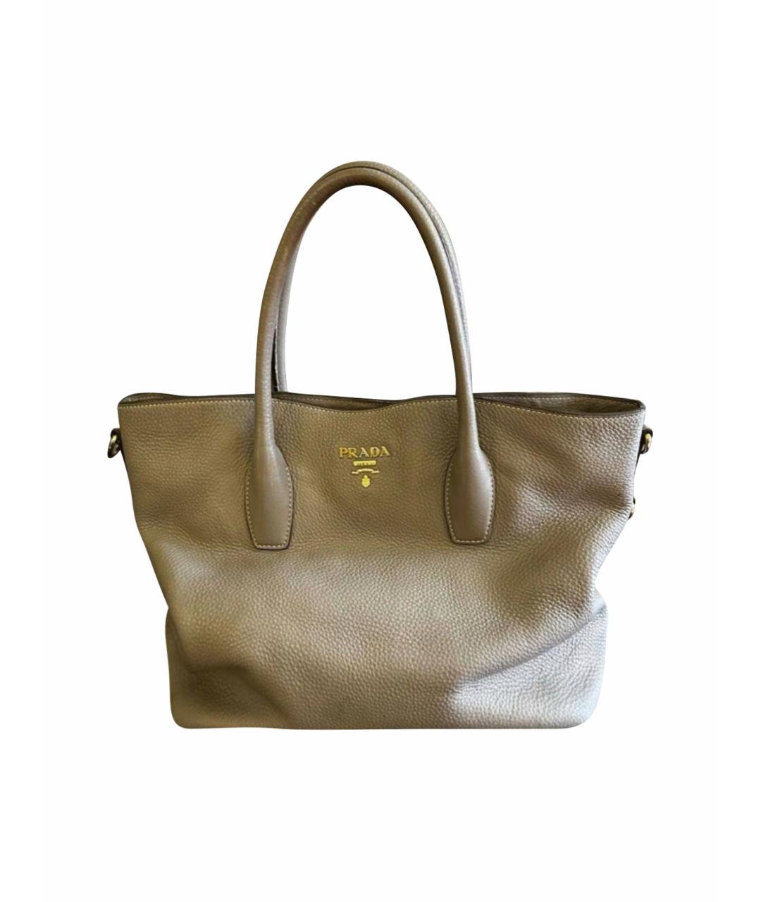 PRADA Бежевая кожаная сумка тоут, фото 6
