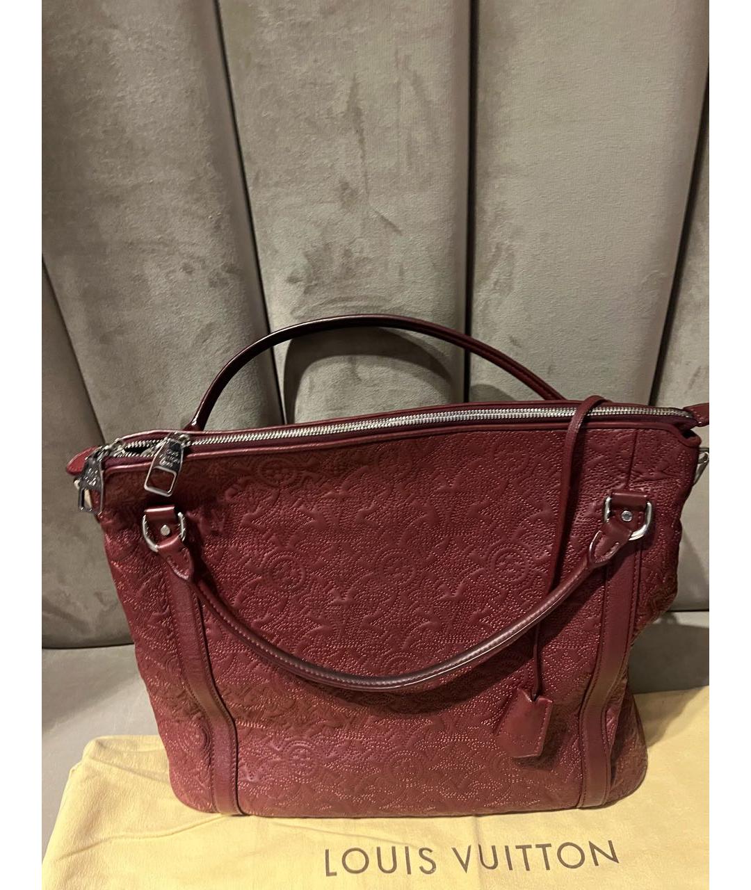 LOUIS VUITTON Бордовая кожаная сумка тоут, фото 4