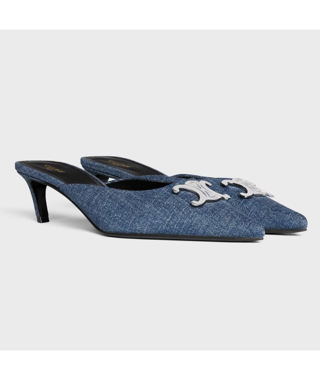 CELINE Синие текстильные мюли, фото 2
