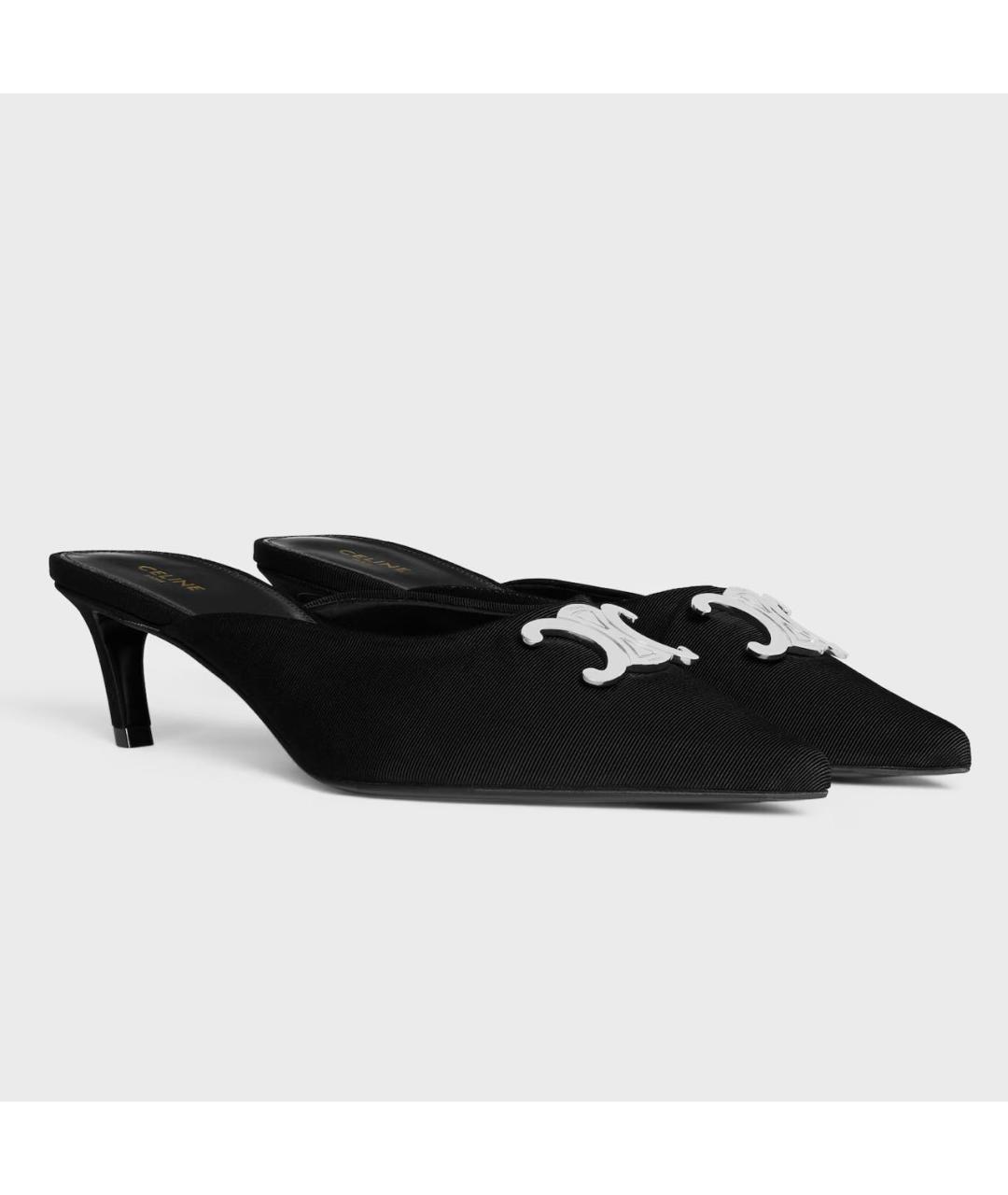 CELINE Черные текстильные мюли, фото 2