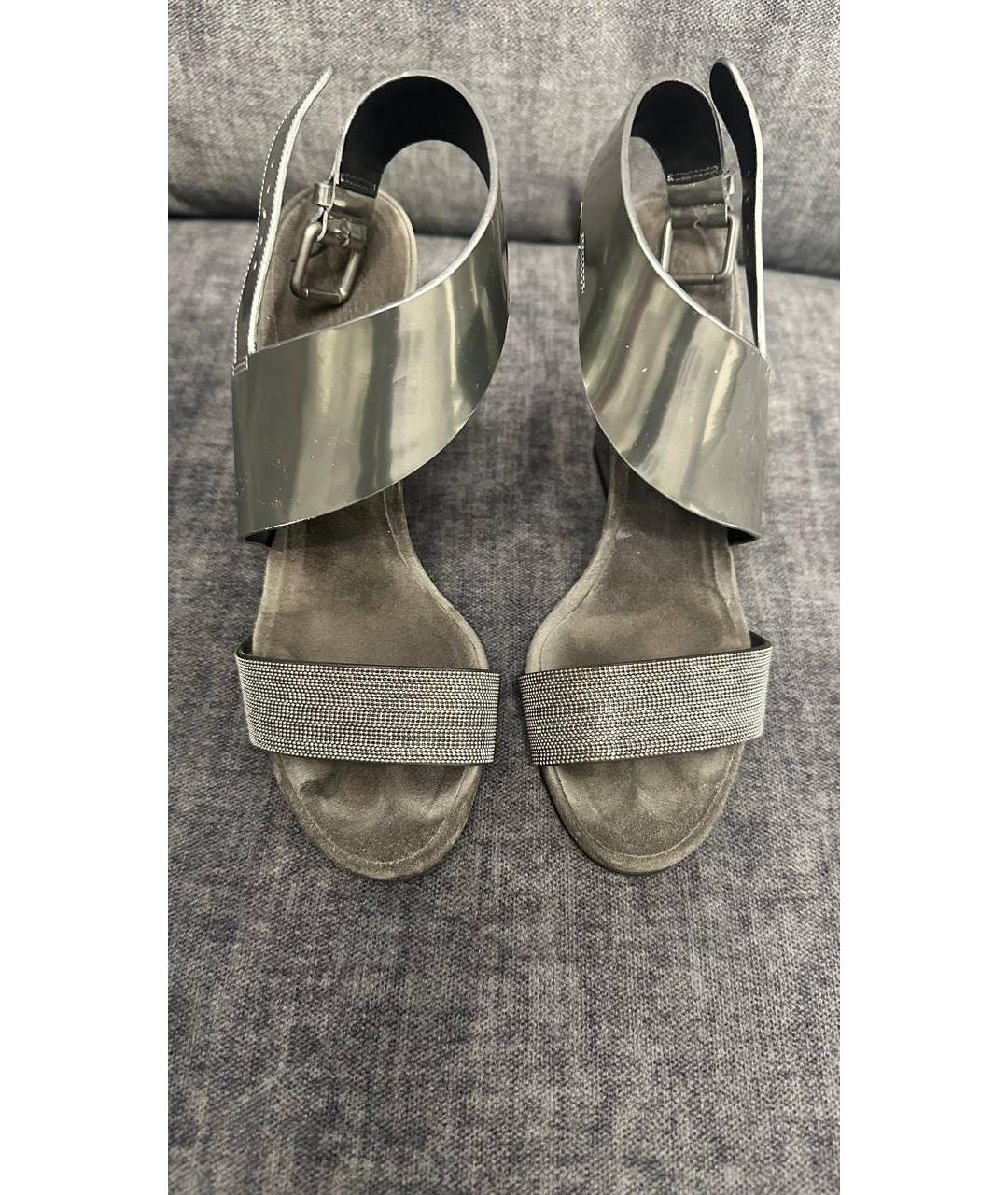 BRUNELLO CUCINELLI Антрацитовые замшевые босоножки, фото 2