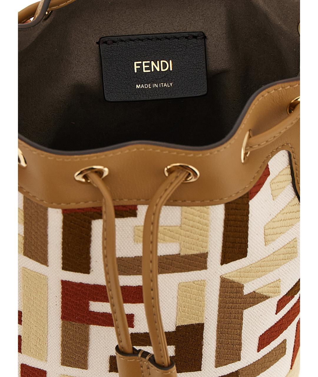 FENDI Бежевая хлопковая сумка с короткими ручками, фото 4