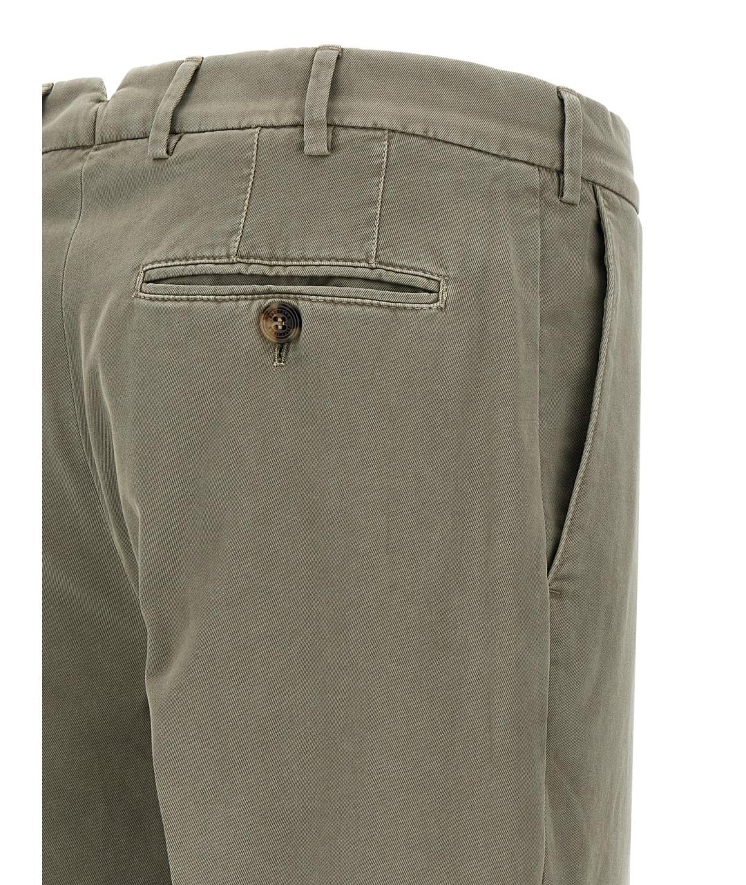 BRUNELLO CUCINELLI Зеленые хлопковые повседневные брюки, фото 4