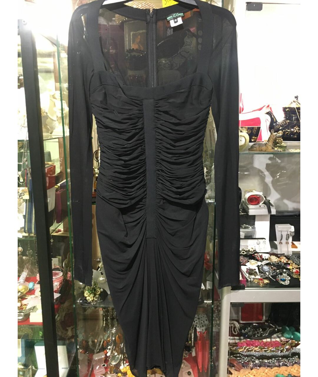 HERVE LEROUX Черное хлопко-эластановое коктейльное платье, фото 6