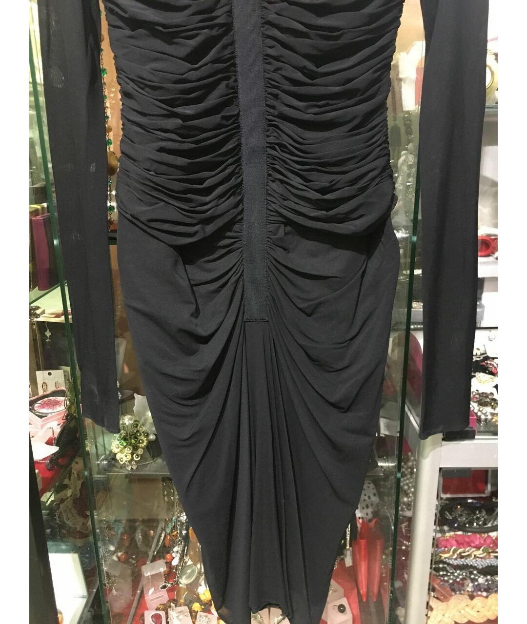 HERVE LEROUX Черное хлопко-эластановое коктейльное платье, фото 4
