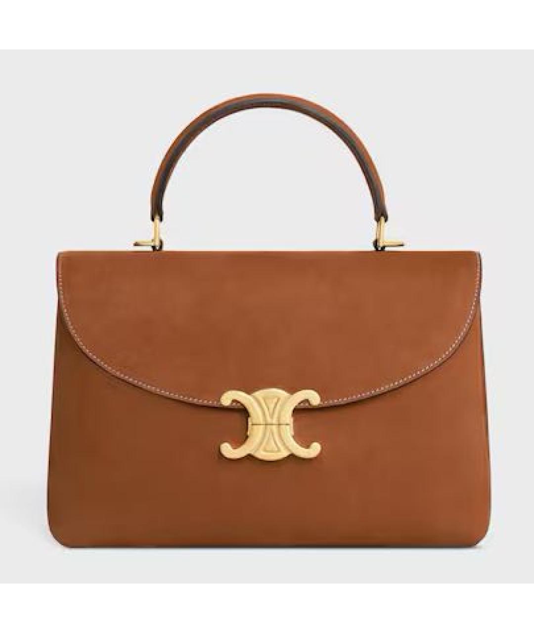 CELINE Коричневая кожаная сумка с короткими ручками, фото 6