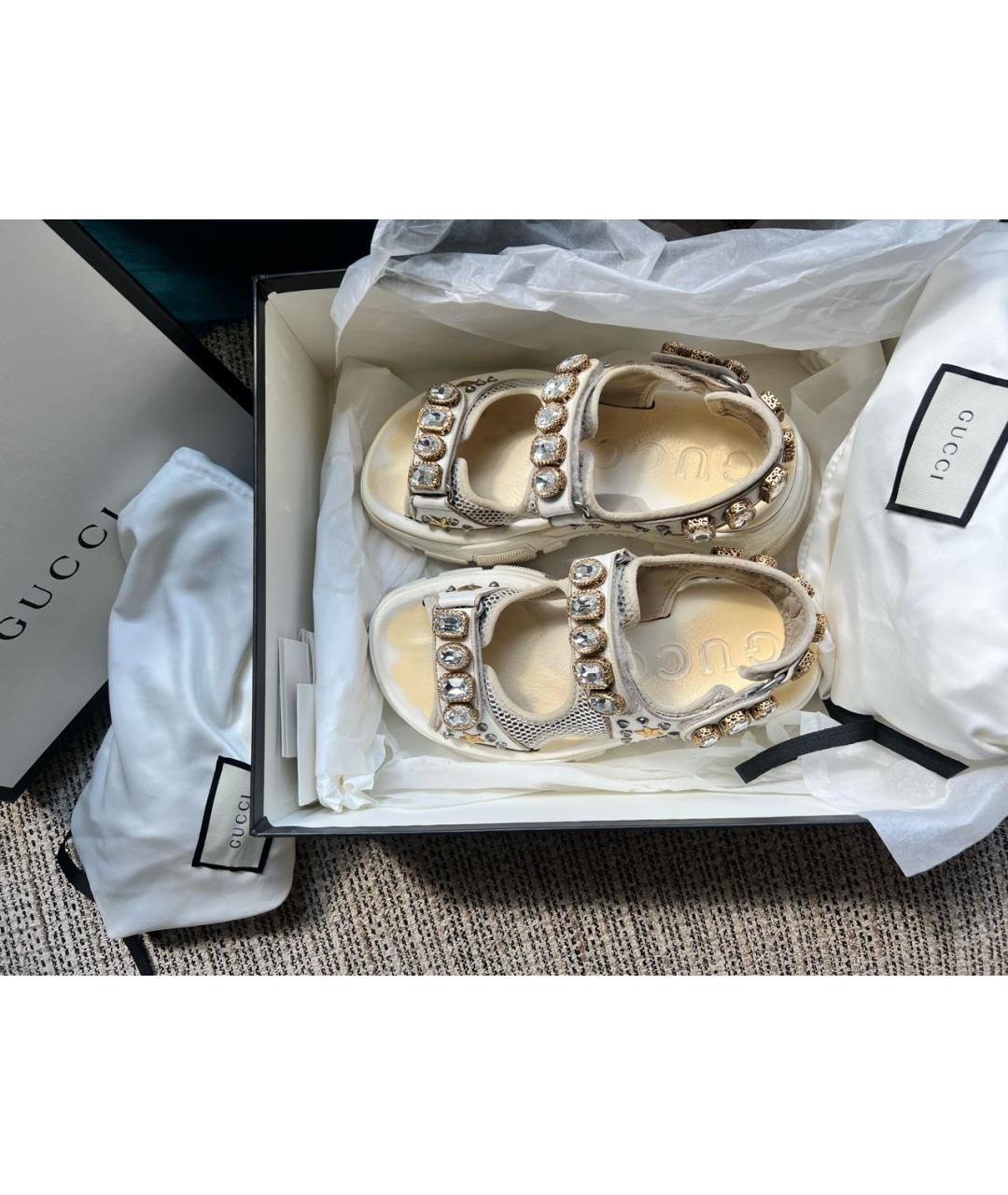 GUCCI Бежевые кожаные сандалии, фото 5