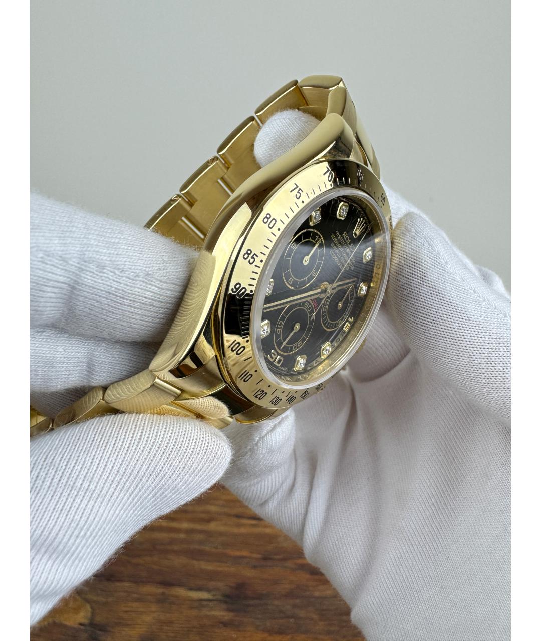 ROLEX Черные часы из желтого золота, фото 4