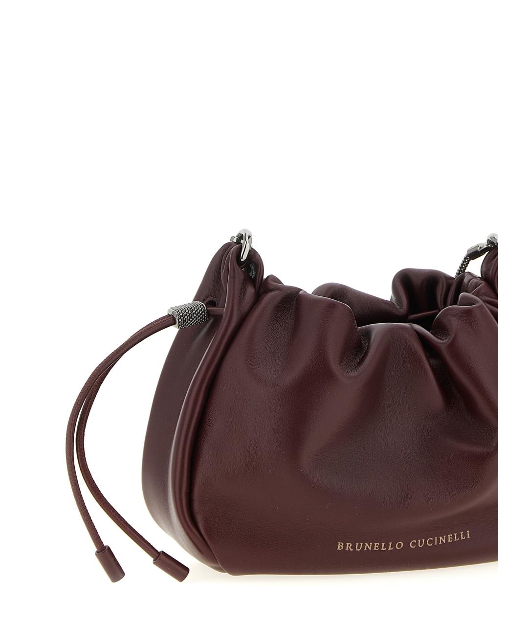 BRUNELLO CUCINELLI Бордовая кожаная сумка через плечо, фото 3