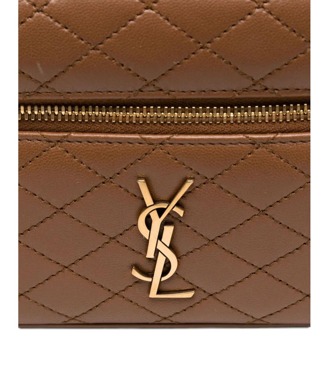 SAINT LAURENT Коричневая кожаная сумка с короткими ручками, фото 4