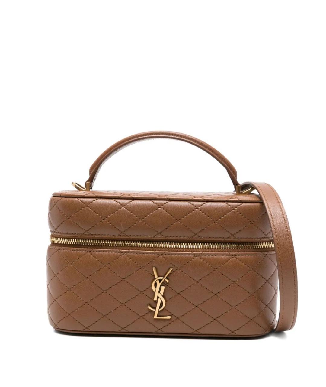 SAINT LAURENT Коричневая кожаная сумка с короткими ручками, фото 1