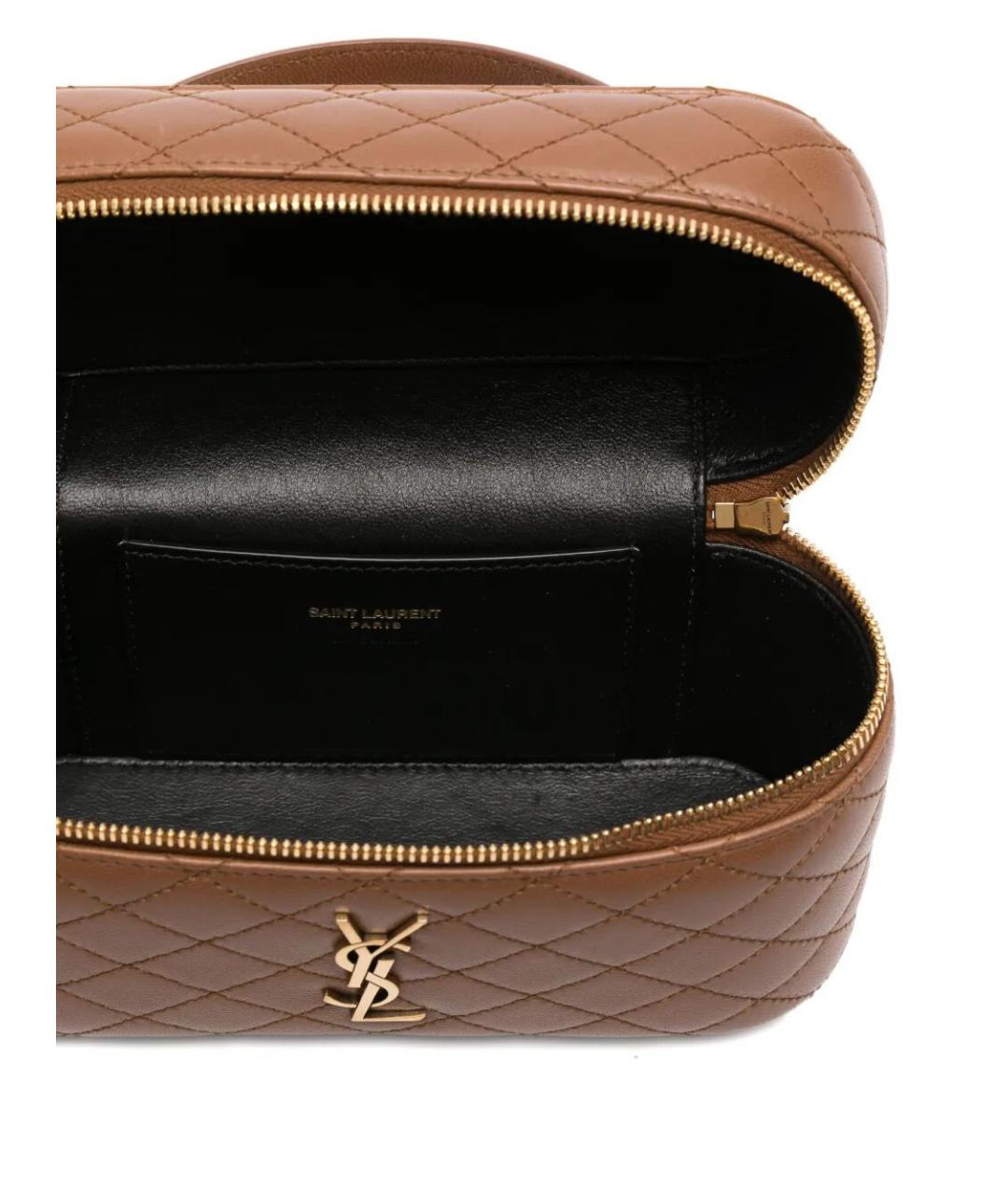 SAINT LAURENT Коричневая кожаная сумка с короткими ручками, фото 5