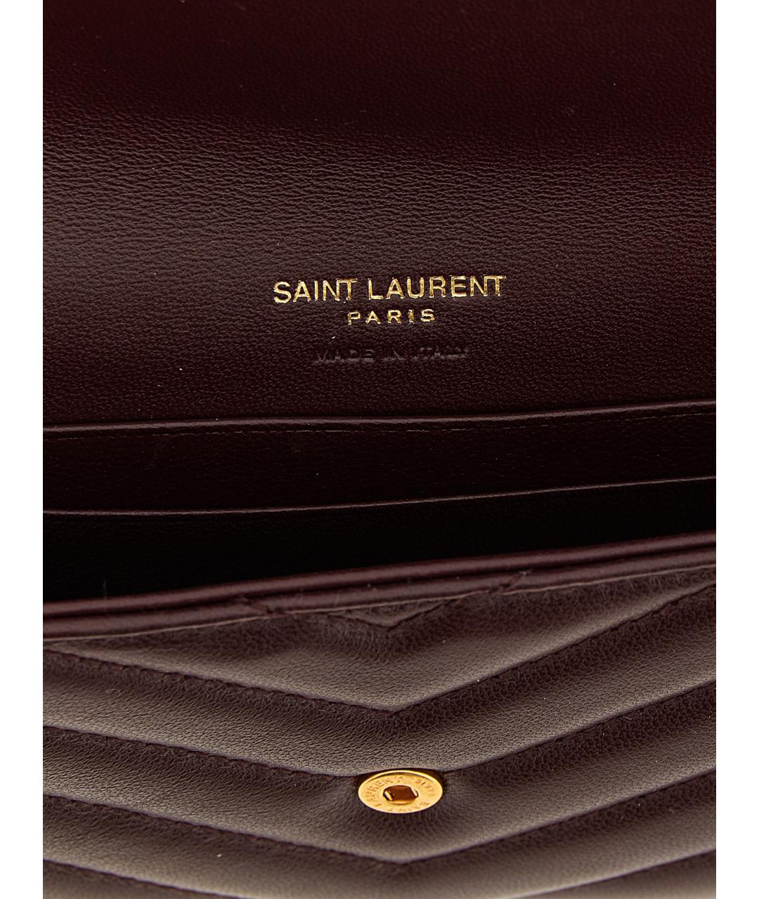 SAINT LAURENT Бордовый кожаный кошелек, фото 3