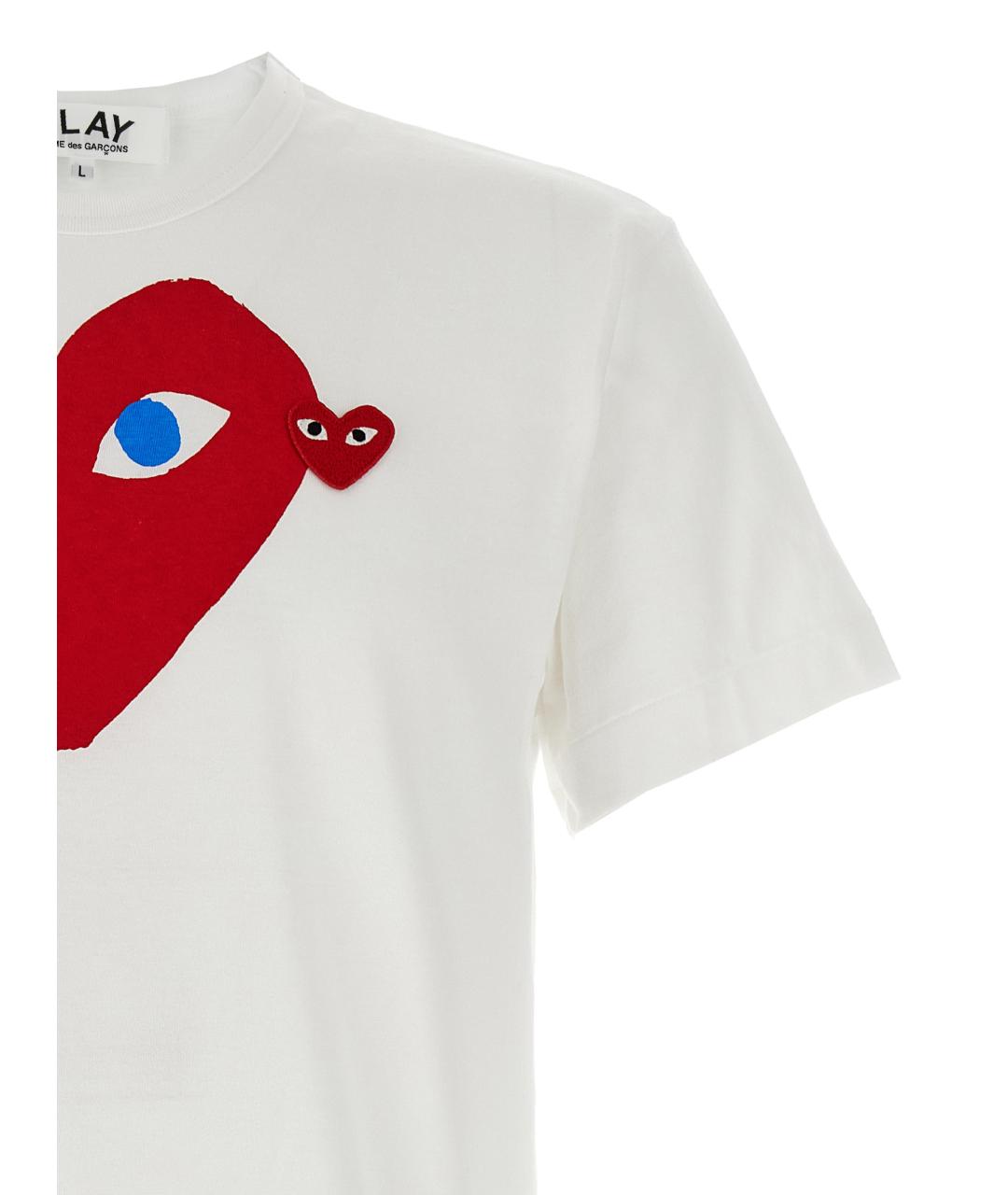 COMME DES GARÇONS PLAY Белая хлопковая футболка, фото 3