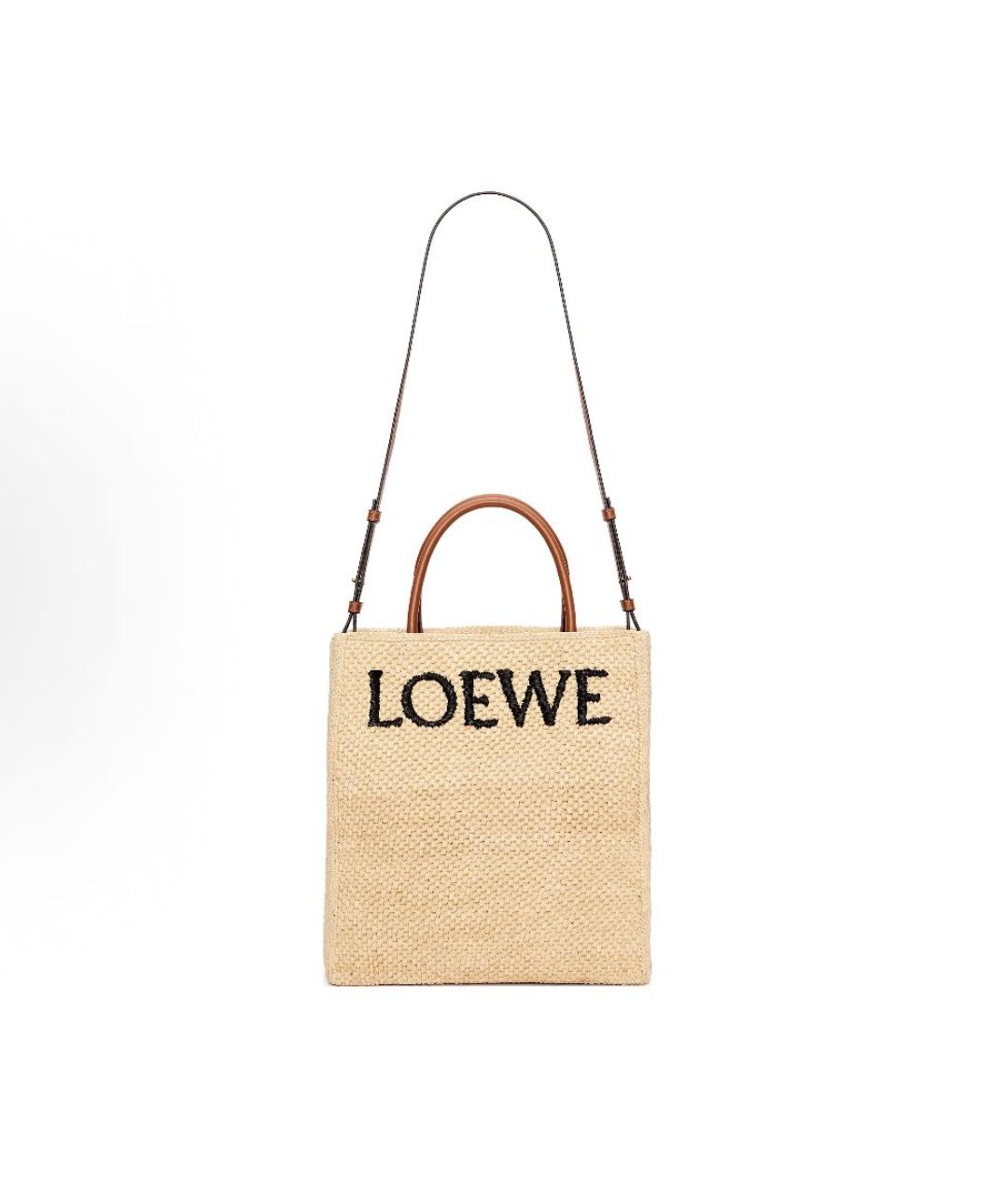LOEWE Бежевая пелетеная пляжная сумка, фото 4