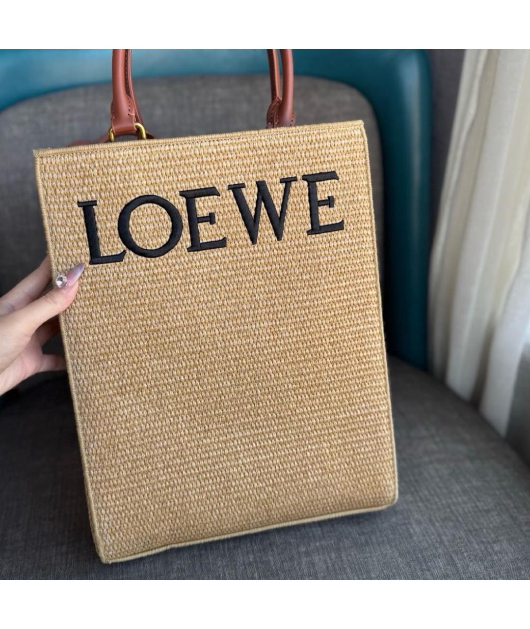 LOEWE Бежевая пелетеная пляжная сумка, фото 5