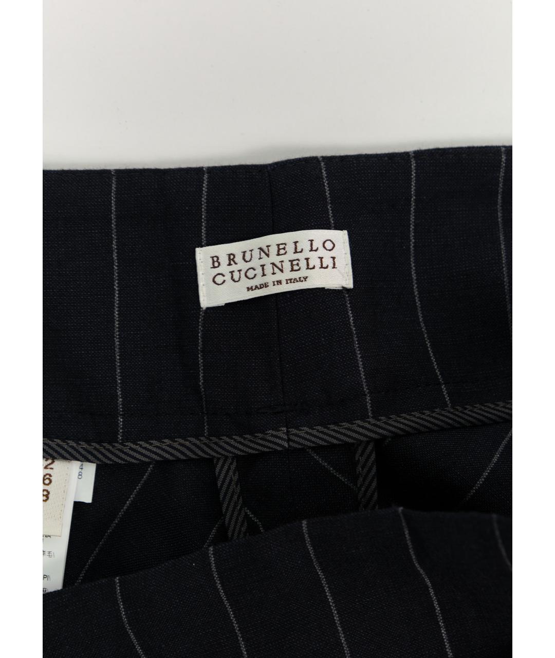 BRUNELLO CUCINELLI Синие шерстяные брюки широкие, фото 3
