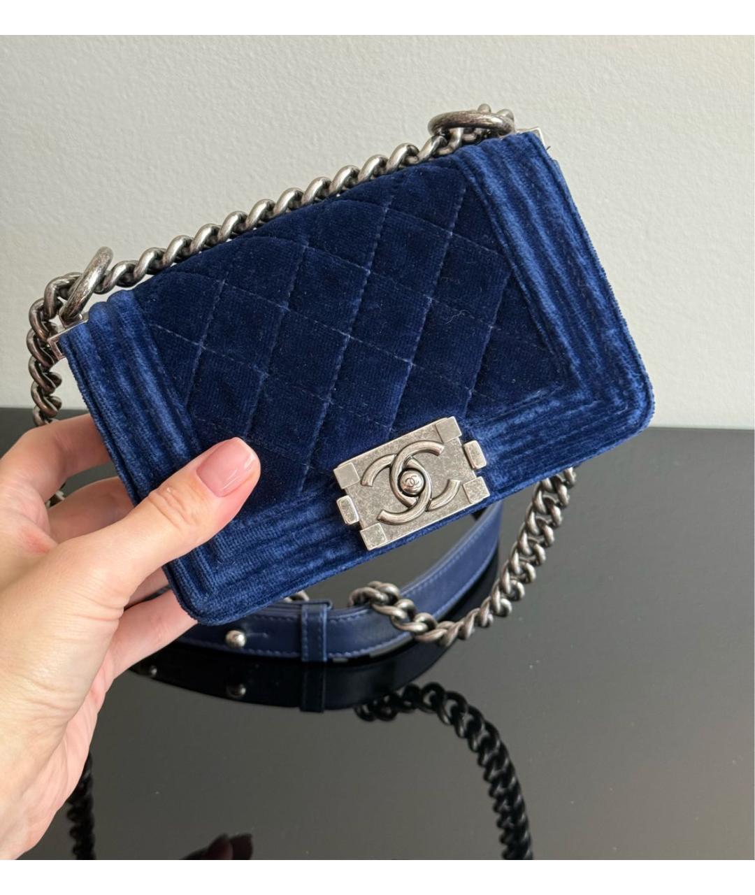 CHANEL Синяя бархатная сумка через плечо, фото 7