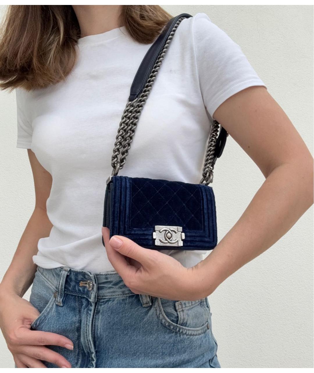 CHANEL Синяя бархатная сумка через плечо, фото 5
