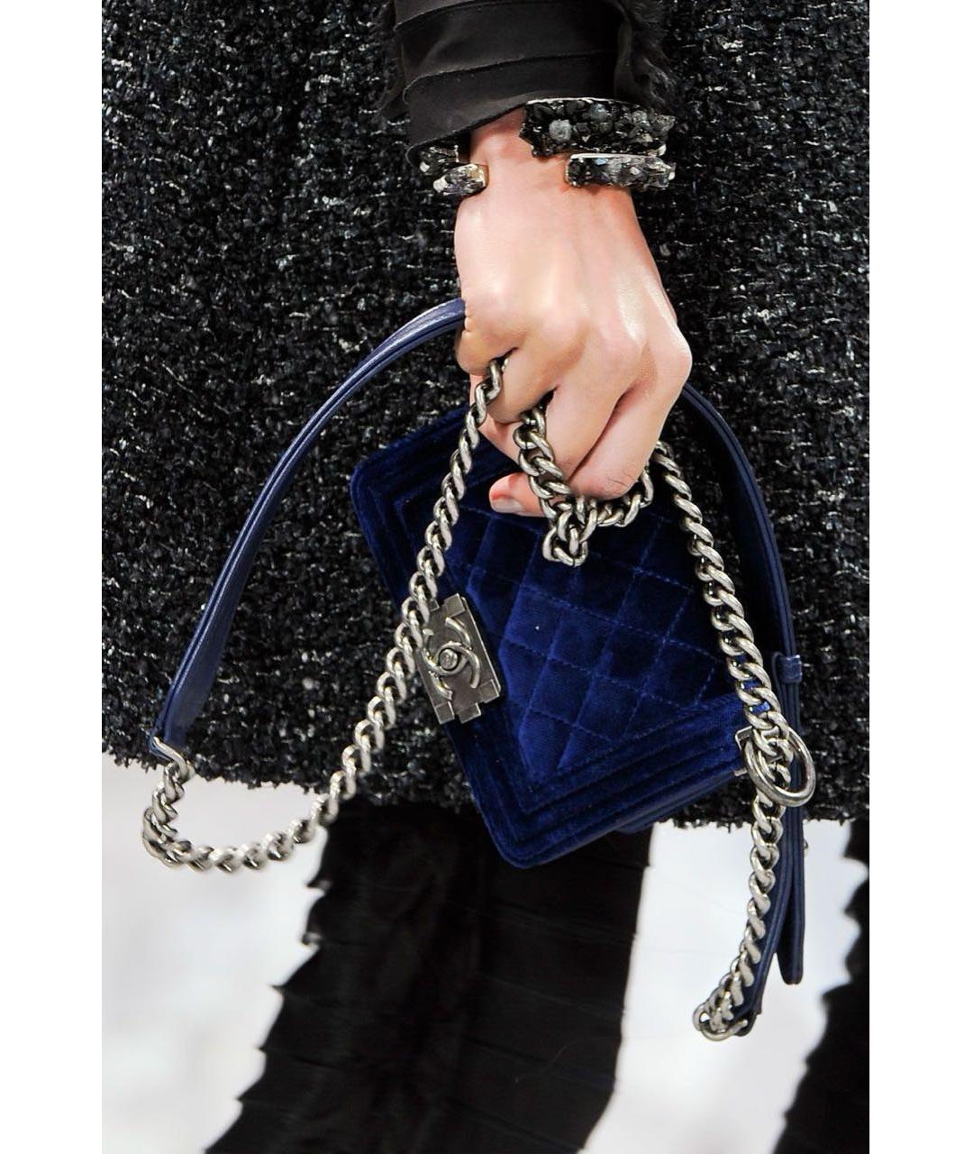 CHANEL Синяя бархатная сумка через плечо, фото 6