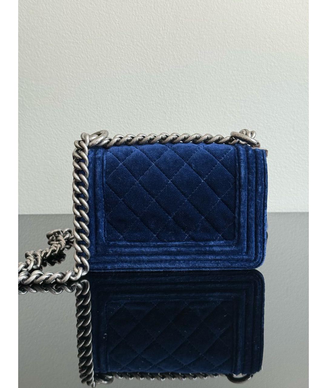 CHANEL Синяя бархатная сумка через плечо, фото 3