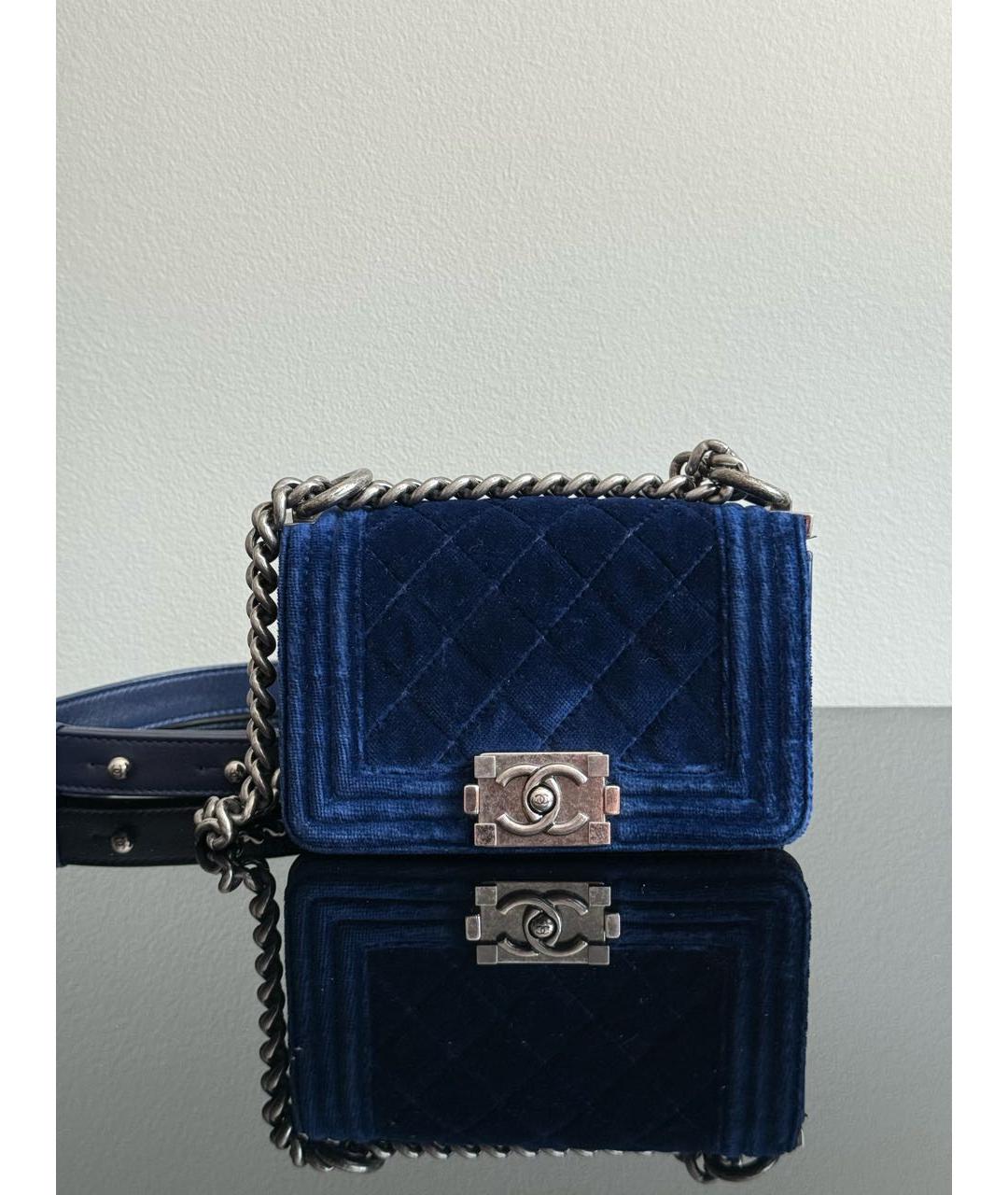 CHANEL Синяя бархатная сумка через плечо, фото 2