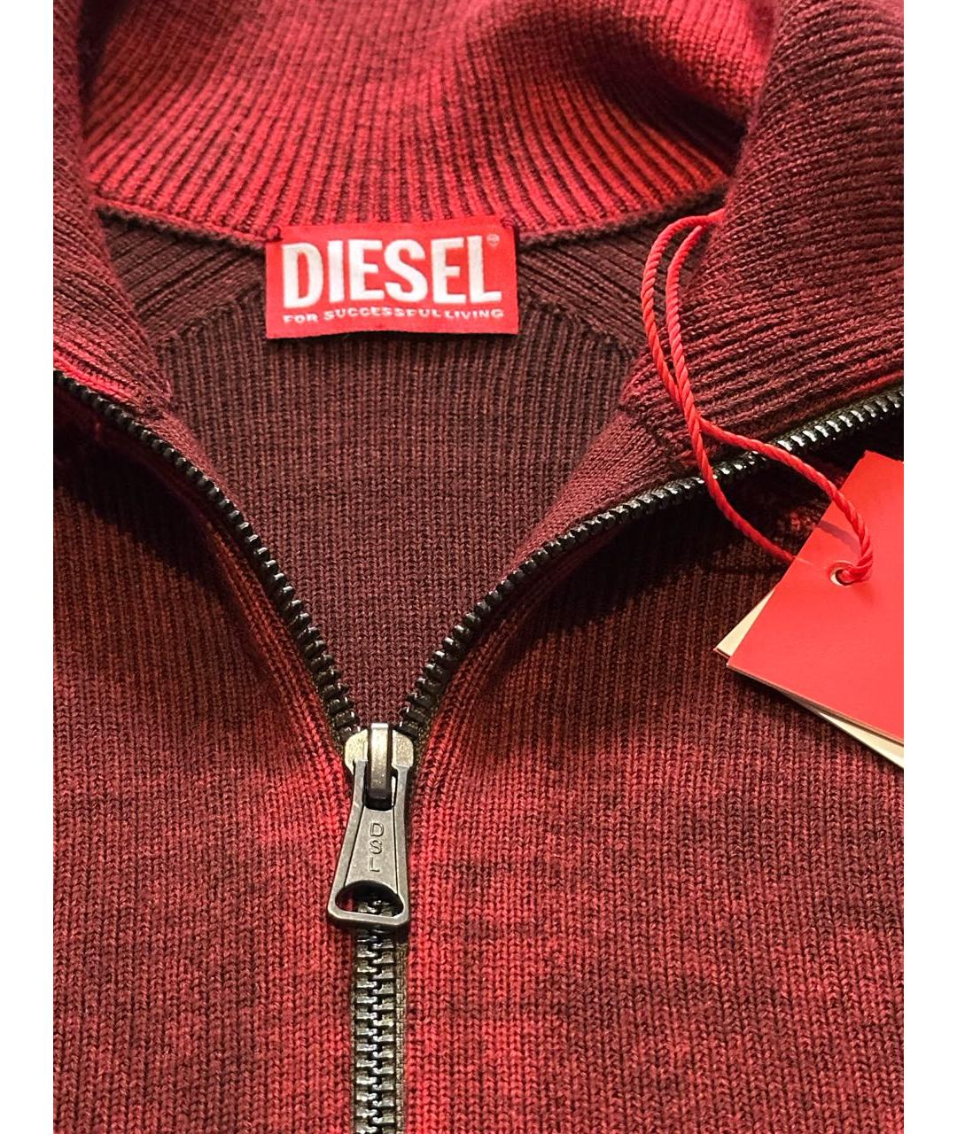 DIESEL Бордовый шерстяной джемпер / свитер, фото 3
