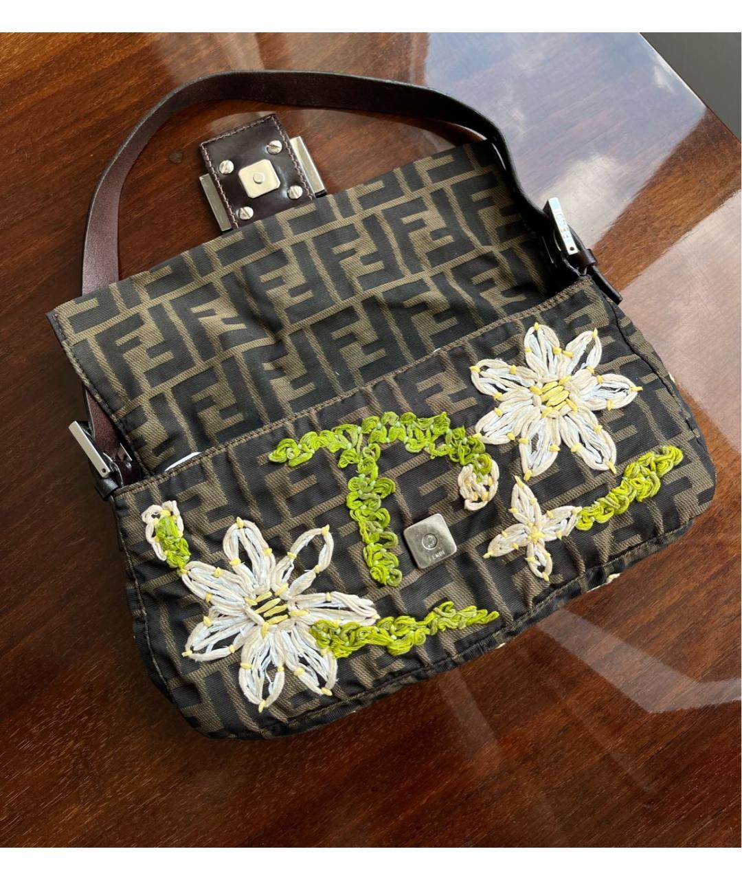 FENDI Коричневая жаккардовая сумка с короткими ручками, фото 5