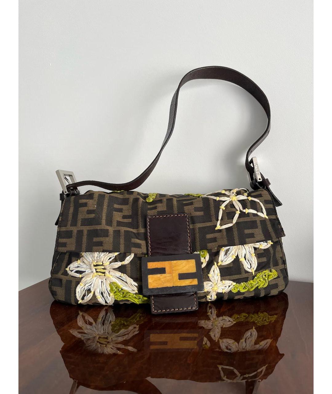 FENDI Коричневая жаккардовая сумка с короткими ручками, фото 8