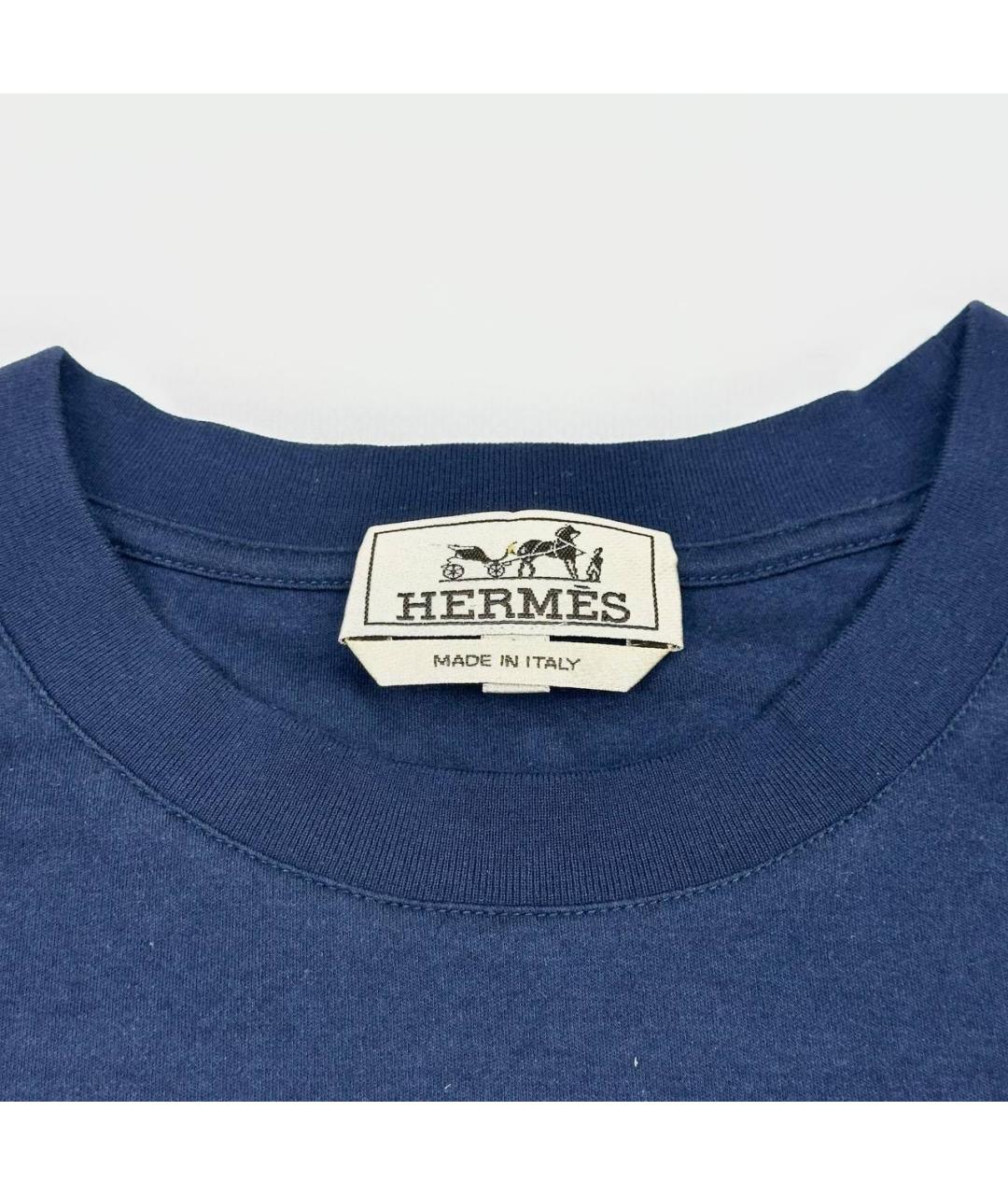 HERMES Темно-синяя хлопковая футболка, фото 5