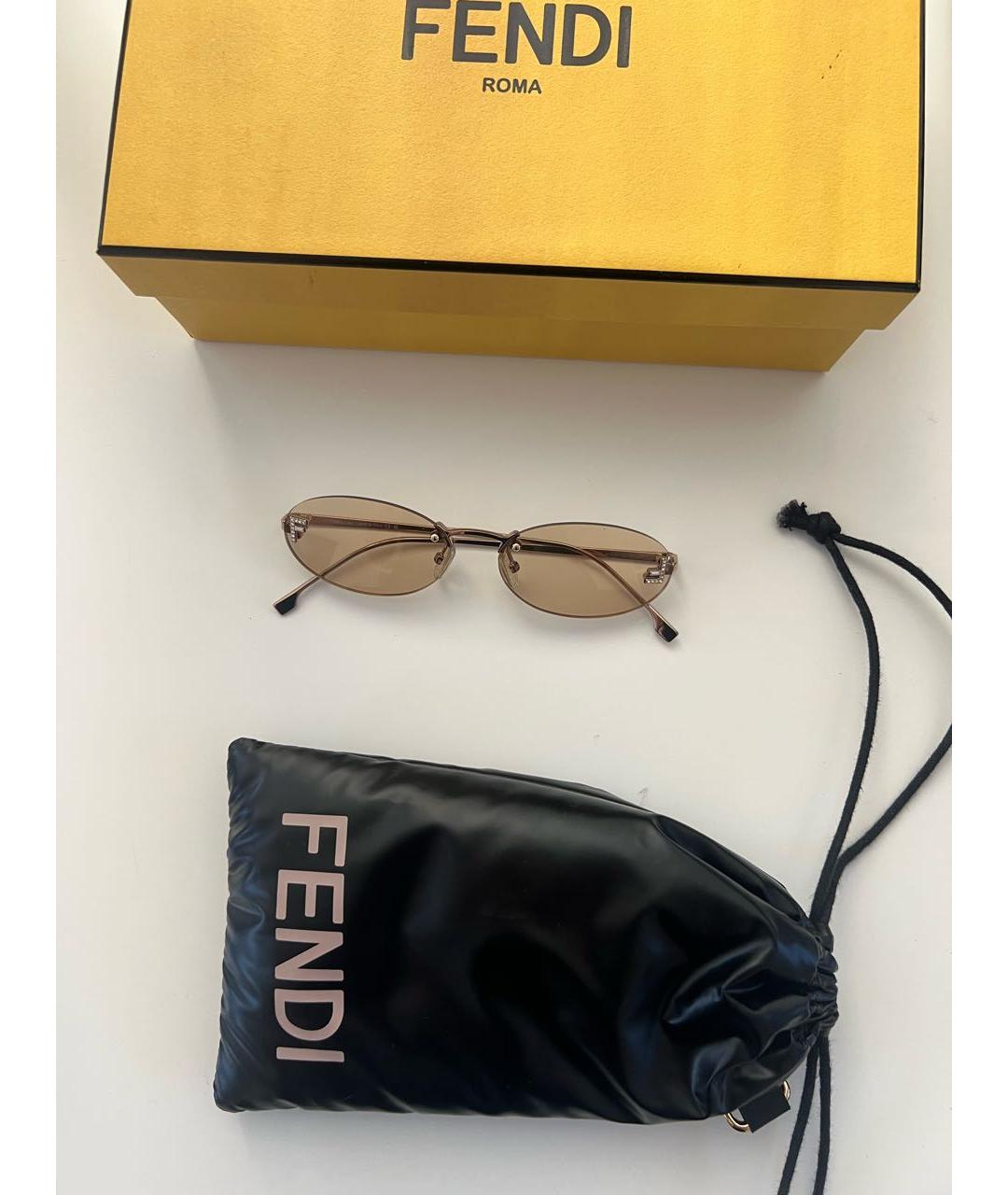 FENDI Золотые металлические солнцезащитные очки, фото 6