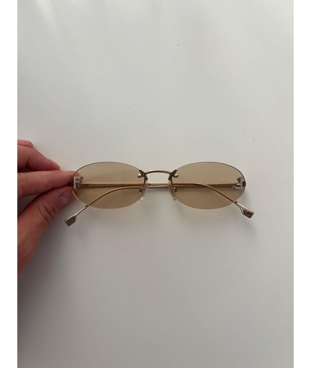 FENDI Золотые металлические солнцезащитные очки, фото 9