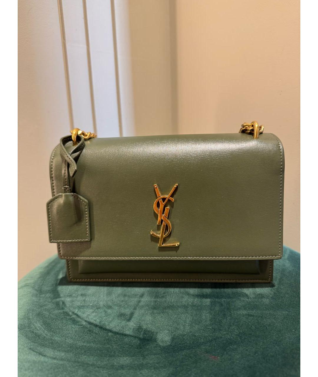 SAINT LAURENT Зеленая кожаная сумка через плечо, фото 6