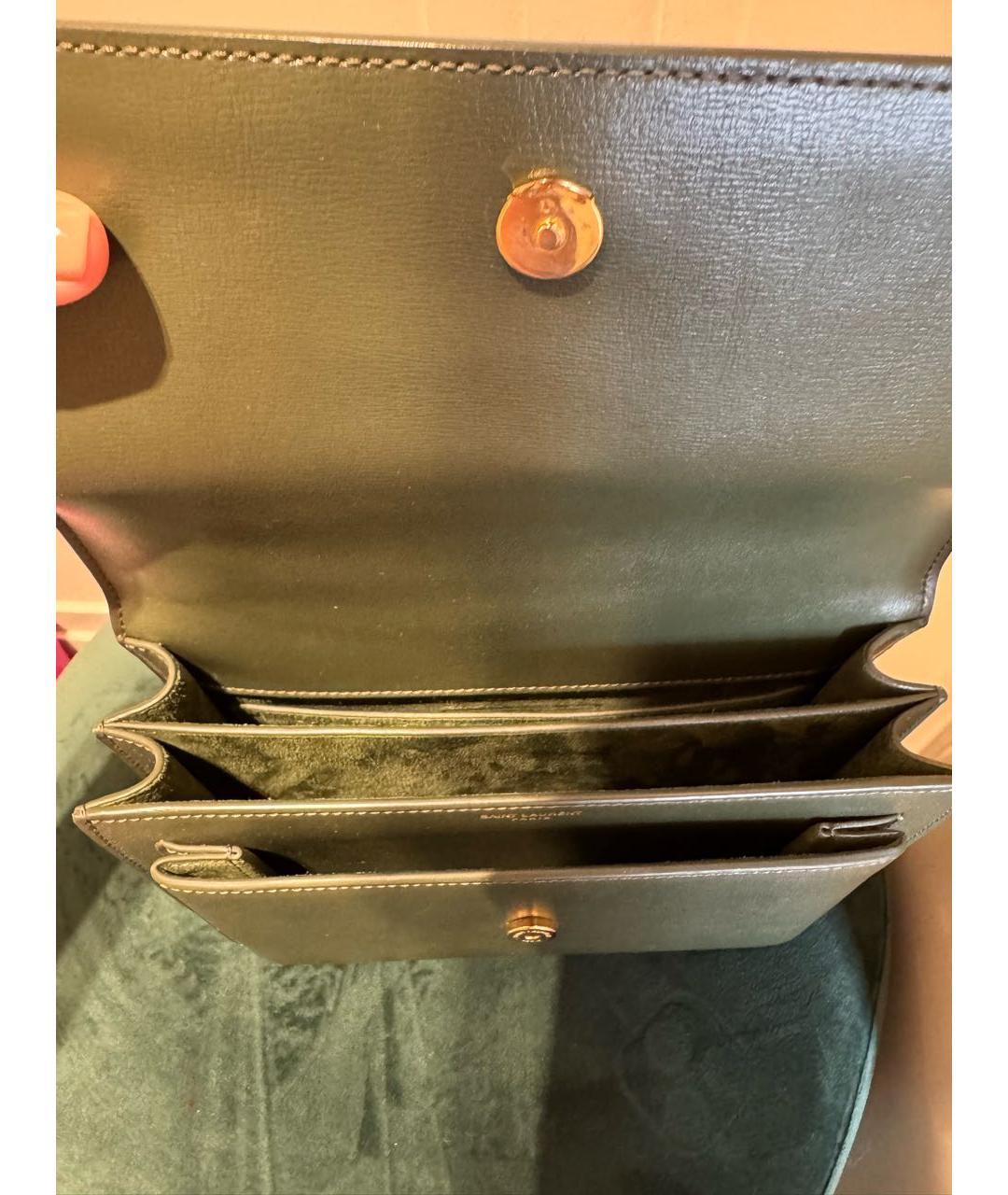 SAINT LAURENT Зеленая кожаная сумка через плечо, фото 4