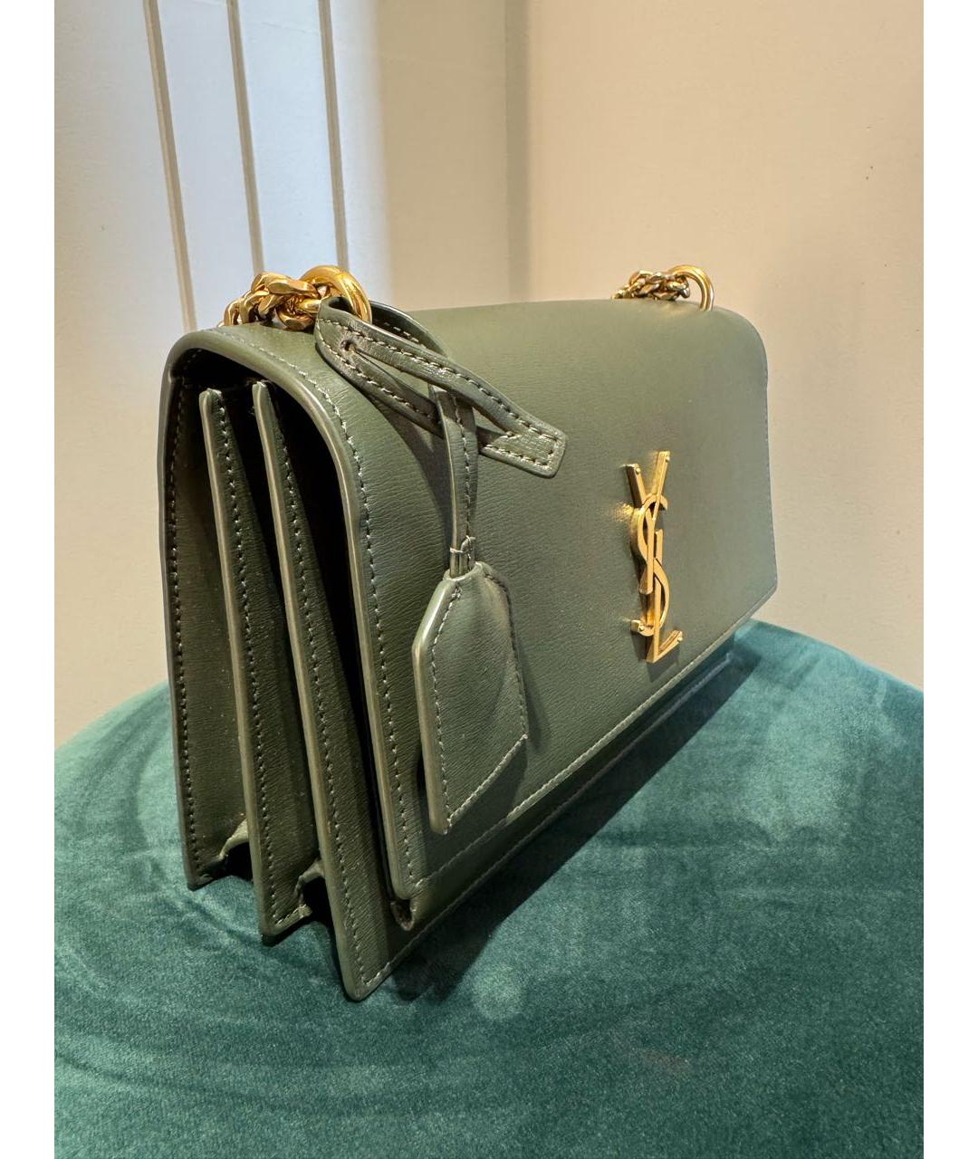SAINT LAURENT Зеленая кожаная сумка через плечо, фото 2