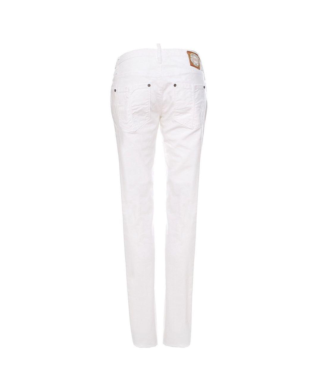 DSQUARED2 Белые хлопко-эластановые прямые брюки, фото 2