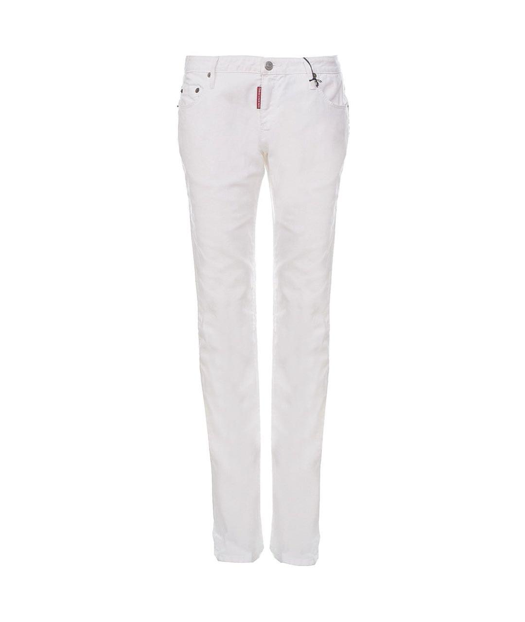 DSQUARED2 Белые хлопко-эластановые прямые брюки, фото 1
