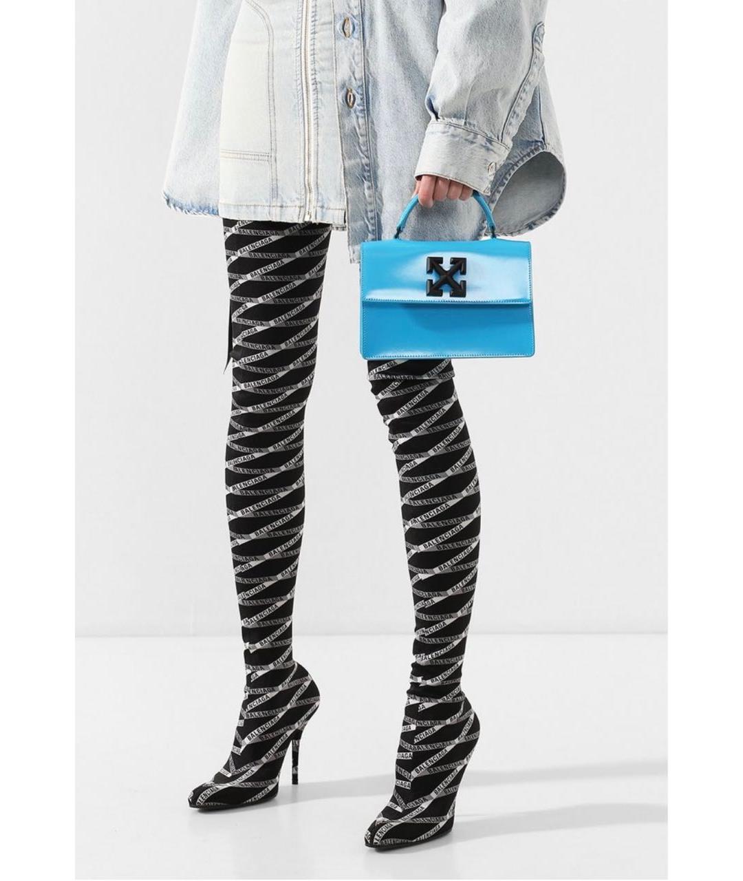 OFF-WHITE Голубая кожаная сумка с короткими ручками, фото 6