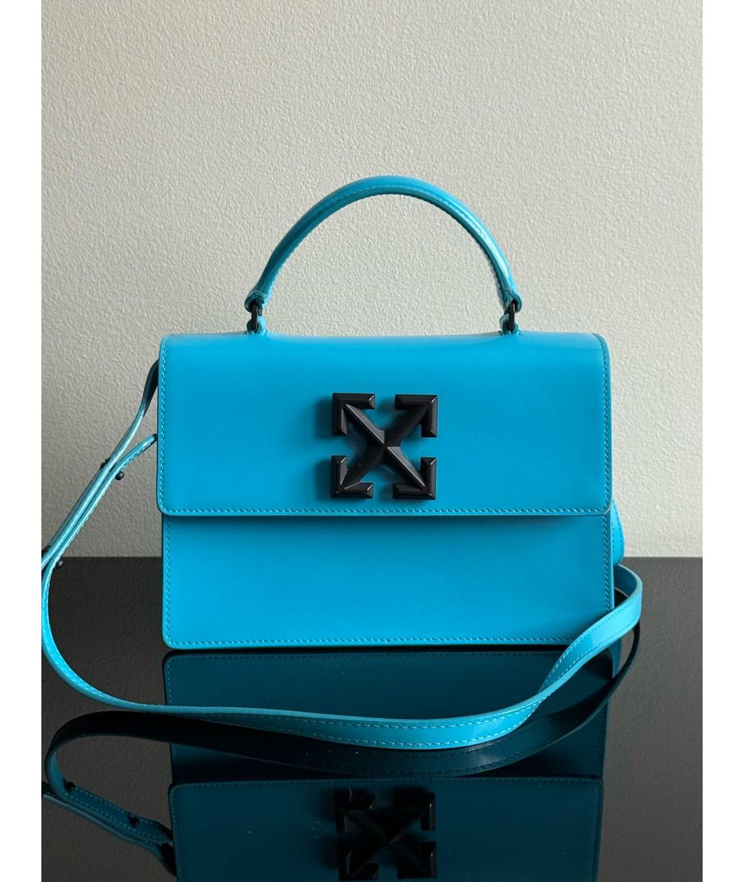 OFF-WHITE Голубая кожаная сумка с короткими ручками, фото 8