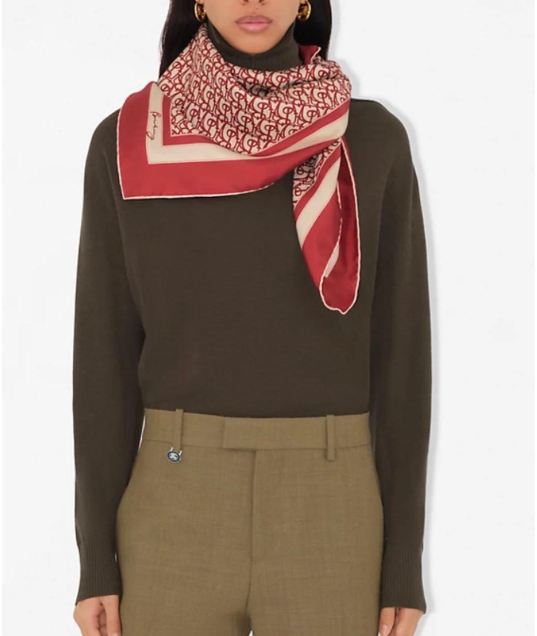 BURBERRY Красный шелковый платок, фото 2