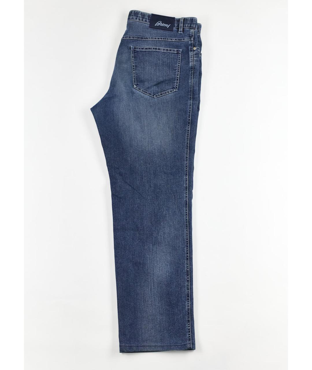 BRIONI Синие хлопко-полиэстеровые прямые джинсы, фото 2