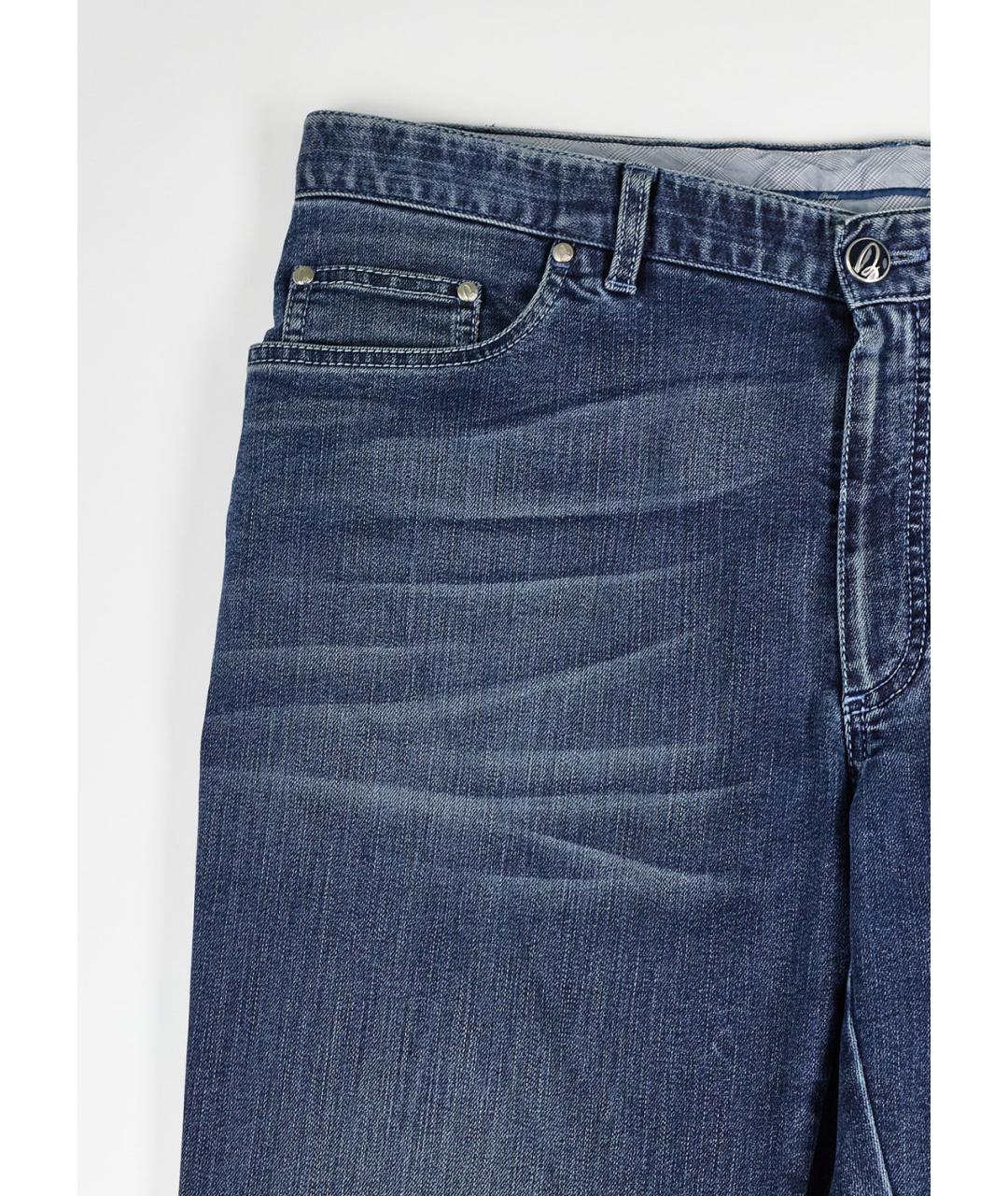 BRIONI Синие хлопко-полиэстеровые прямые джинсы, фото 5