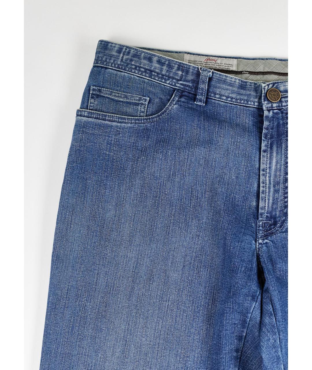 BRIONI Синие хлопко-полиэстеровые прямые джинсы, фото 5