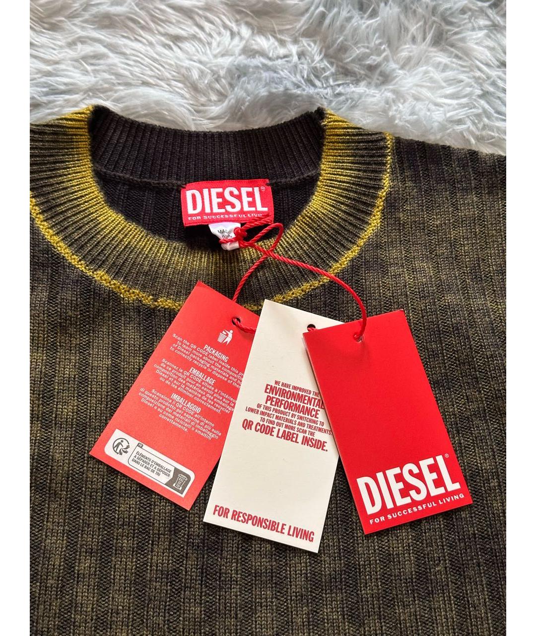 DIESEL Горчичный шерстяной джемпер / свитер, фото 3