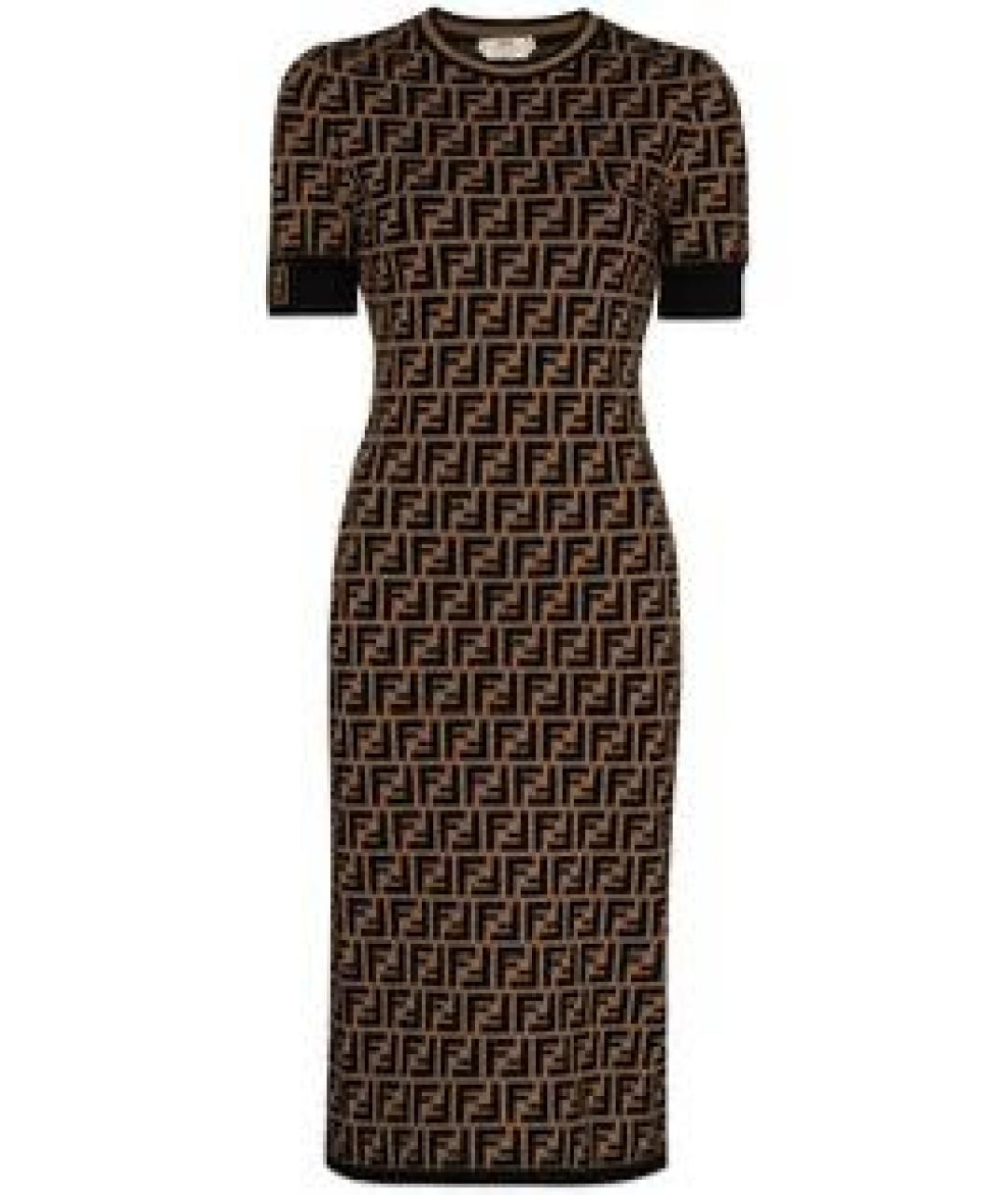 FENDI Коричневое вискозное платье, фото 9