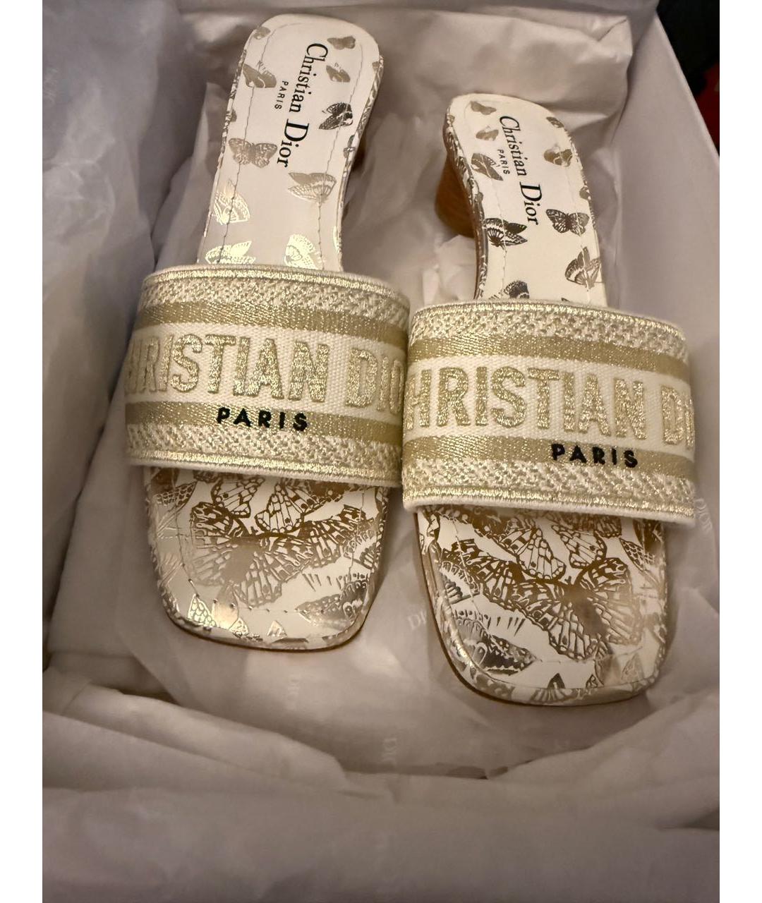 CHRISTIAN DIOR Белые текстильные мюли, фото 3
