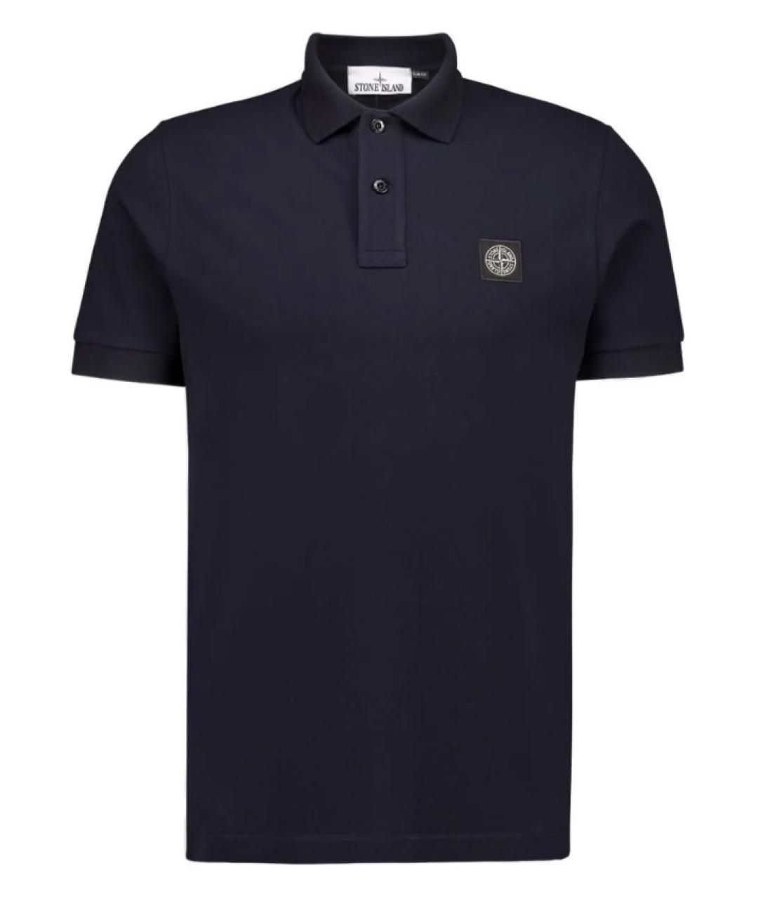 STONE ISLAND Темно-синее хлопковое поло с коротким рукавом, фото 1